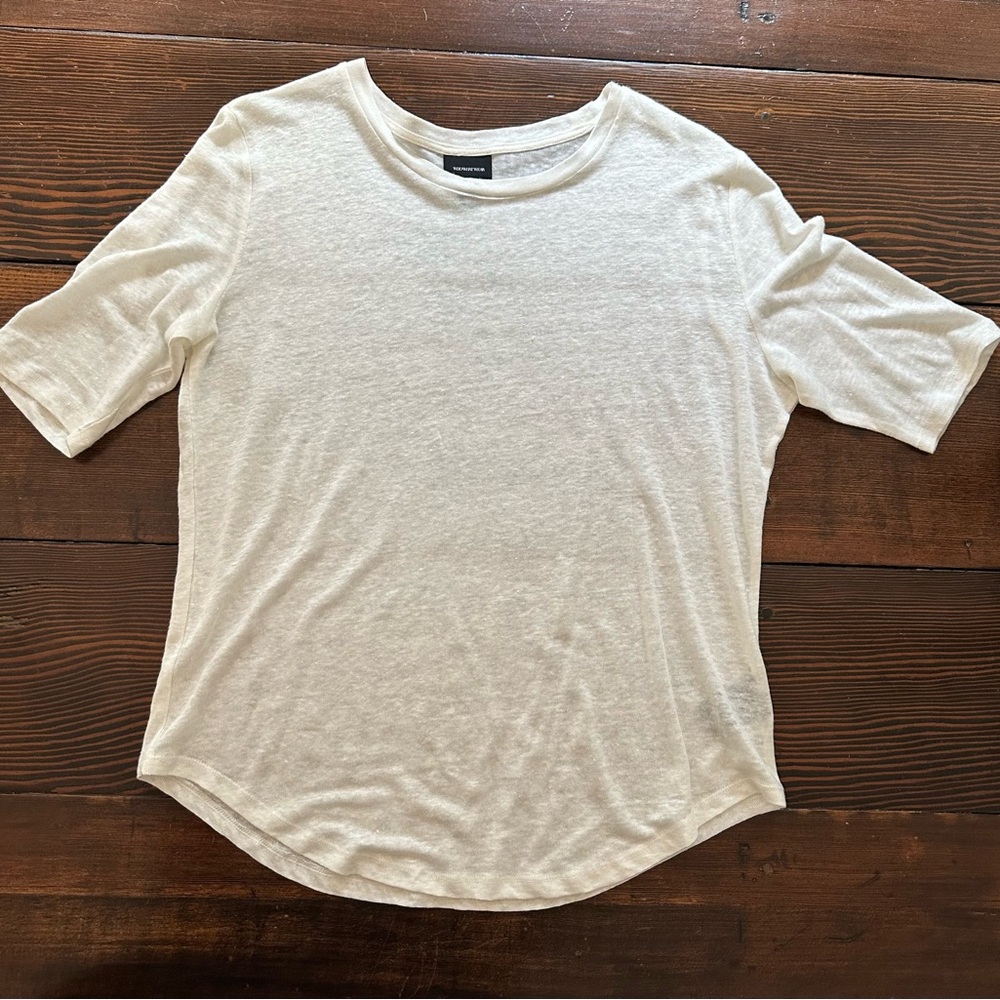 WHOWHATWEAR Cream Linen Short Sleeve Tee